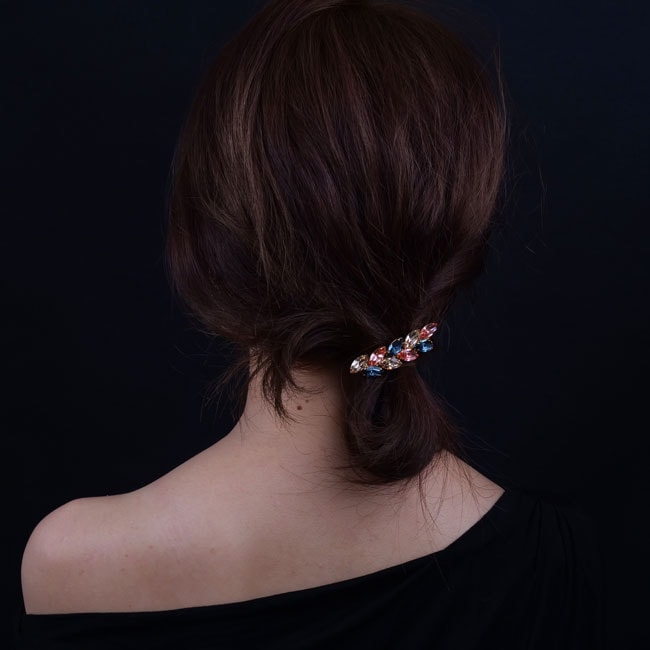 スモール アイビー クリスタル バレッタ(ローズピーチ/デニムブルー/ライトシルク)