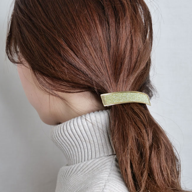 グリッター レクタングル バレッタ (カクタス/ゴールド)