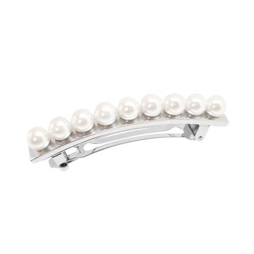パール & メタル スモール バレッタ (シルバー)
