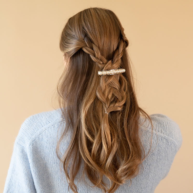 パール & メタル スモール バレッタ (シルバー)