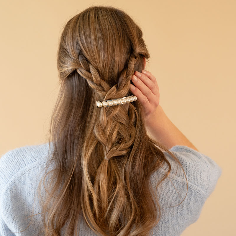 パール & メタル スモール バレッタ (シルバー)