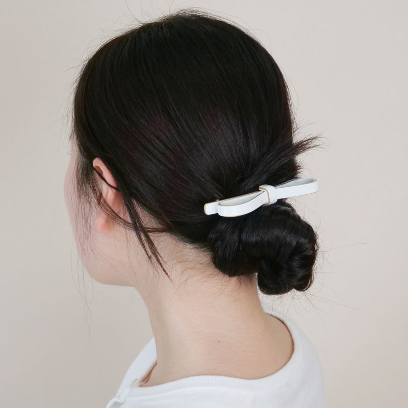 リボン ボウ バレッタ (バニラ ラテ)