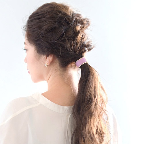 新品: フランスラックス インレイ レザー カフ ポニー（ホワイト） スモール インレイ レザー カフ ポニー (スプリングオーキッド