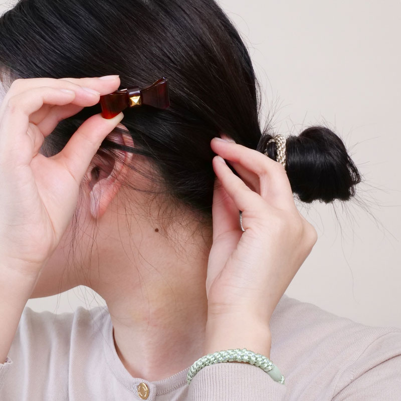 スモール スタッズ ボウ ボビー ティージ ボウル バレッタ （タートイズ）