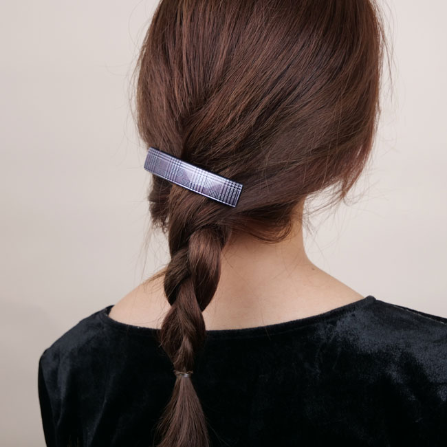 レクタングル バレッタ (プレイドブラック)