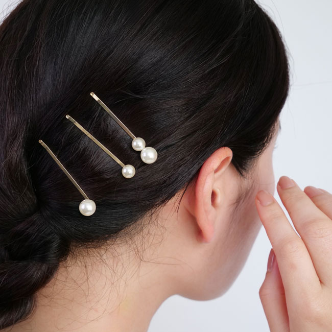 ボールド パール ボビー ピン 3個セット （ゴールド）