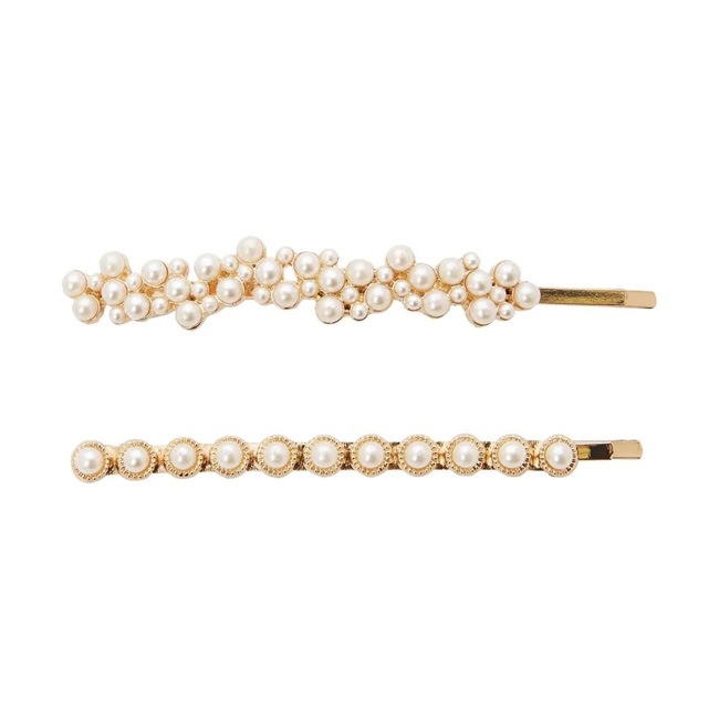 ビンテージ ロング パール ボビー ピン ２本セット (クリームパール/ゴールド)