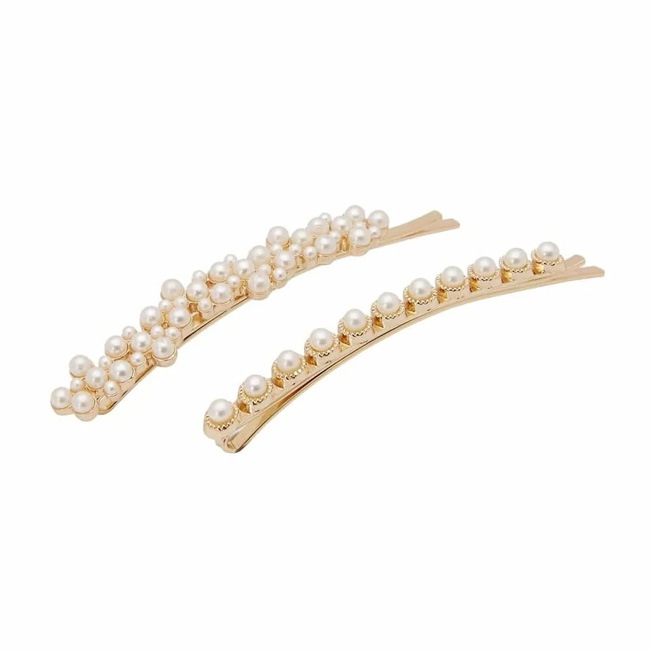 ビンテージ ロング パール ボビー ピン ２本セット (クリームパール/ゴールド)