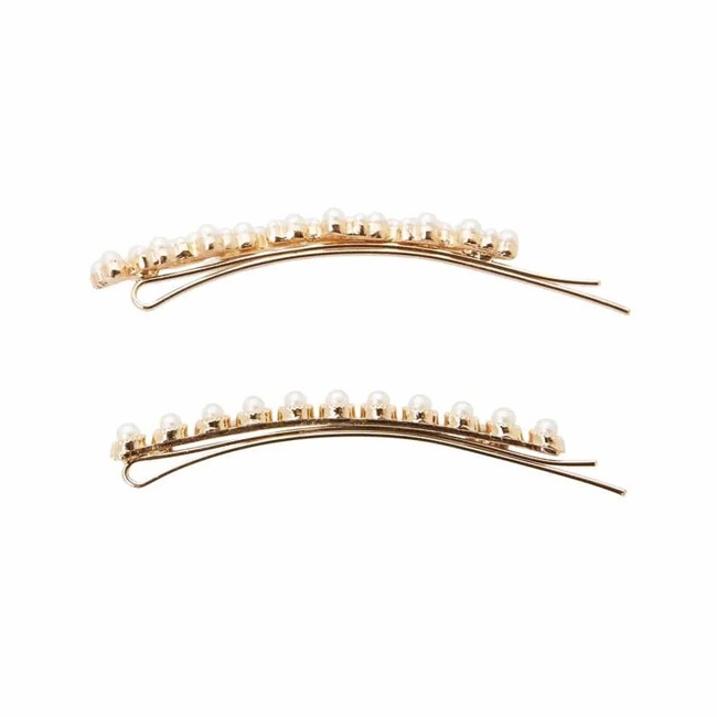 ビンテージ ロング パール ボビー ピン ２本セット (クリームパール/ゴールド)