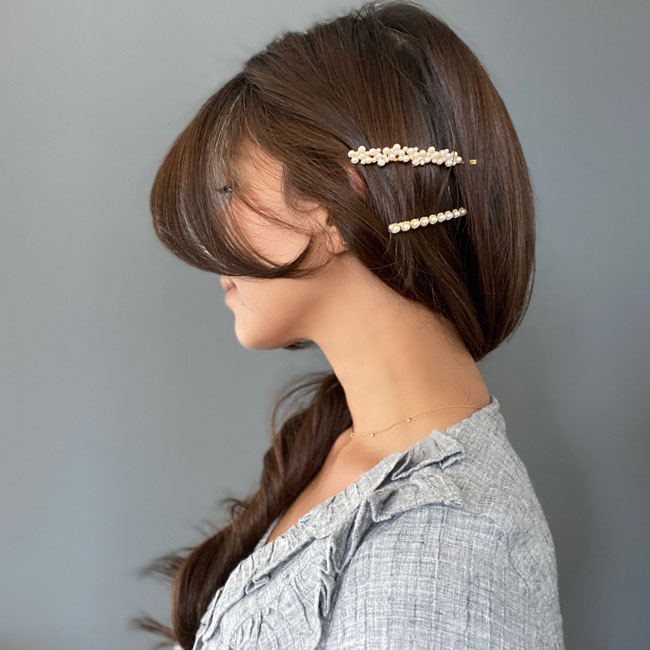 ビンテージ ロング パール ボビー ピン ２本セット (クリームパール/ゴールド)