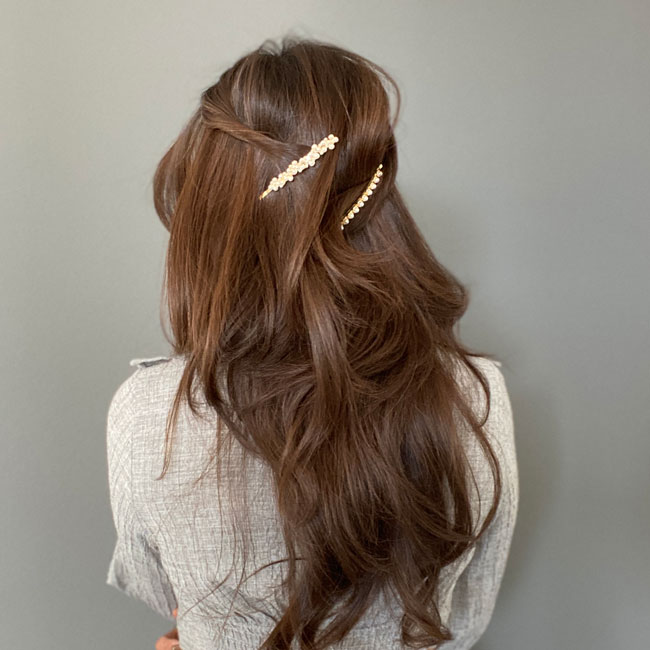 ビンテージ ロング パール ボビー ピン ２本セット (クリームパール/ゴールド)