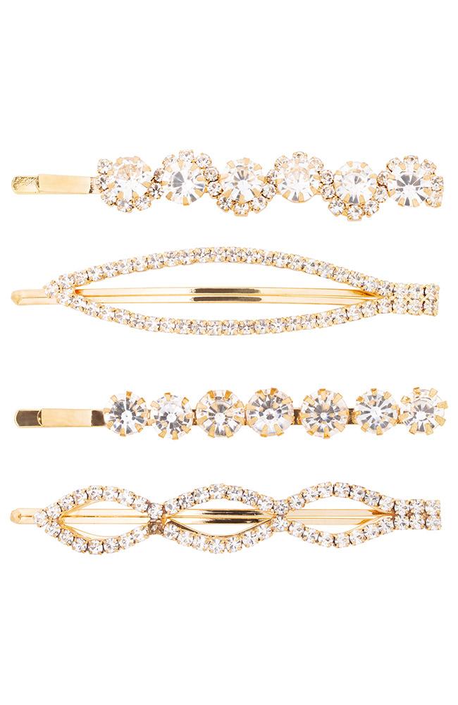 クリスタル ボビー ピン ４本セット (クリスタル/ゴールド)