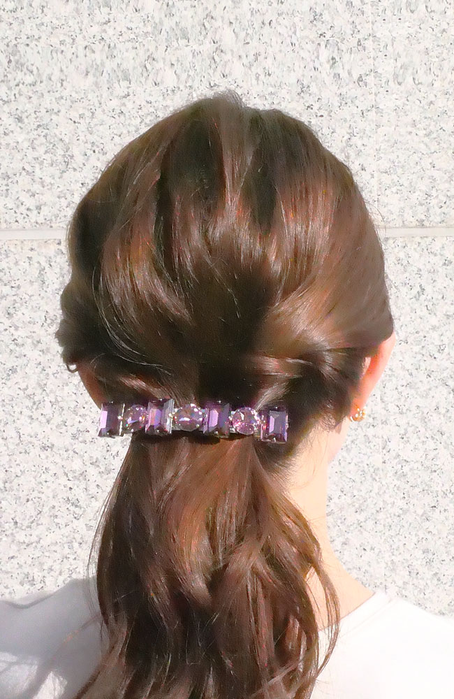 ラージ シエナ クリスタル バレッタ （ライトアメジスト/シルバー）