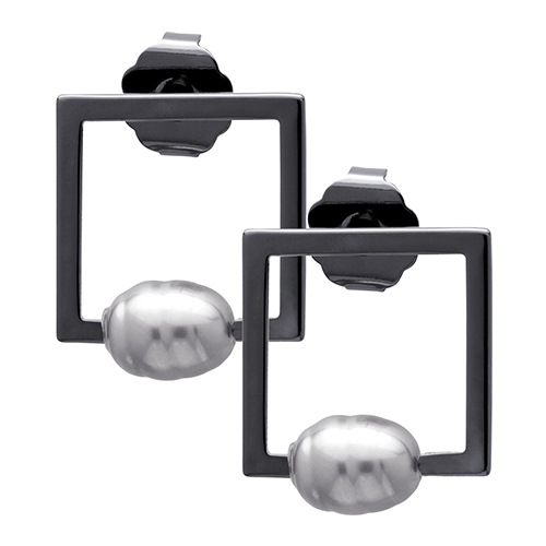 パール スクエア スタッズ ピアス (ガンメタル パール/ガンメタル)