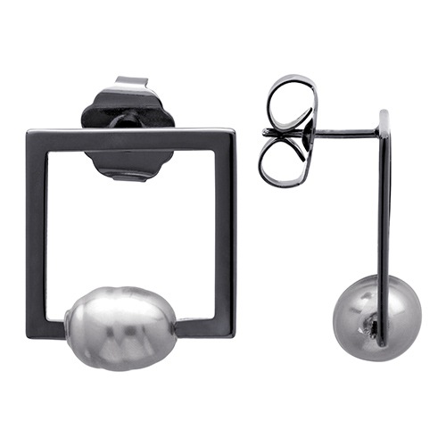 パール スクエア スタッズ ピアス (ガンメタル パール/ガンメタル)