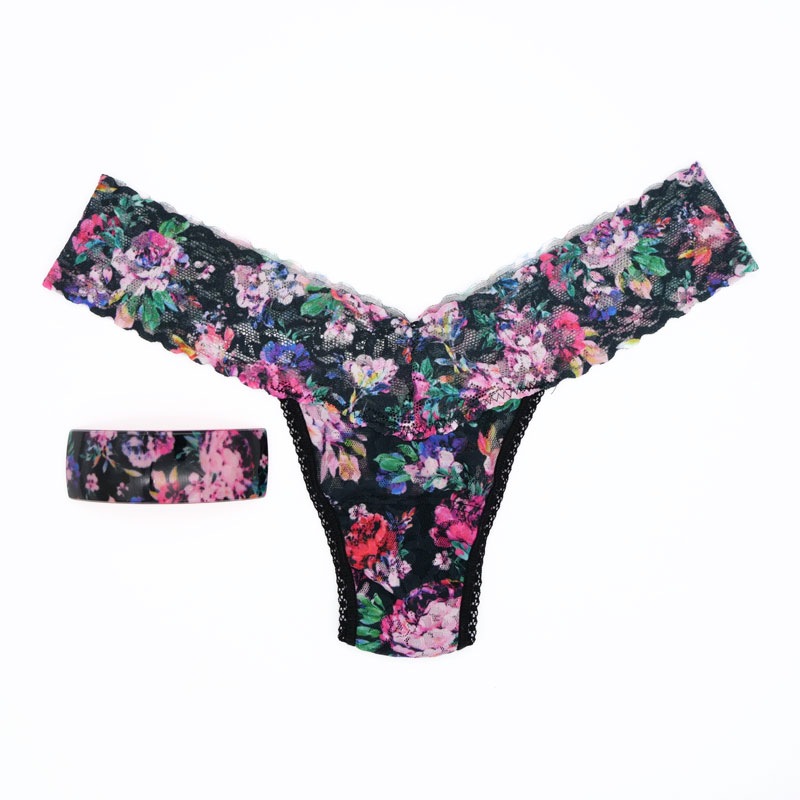 【FRANCE Luxe×hanky panky】レクタングル ボリューム バレッタ & プリンテッド ロー ライズ タンガ (ピオニー/ピンク)