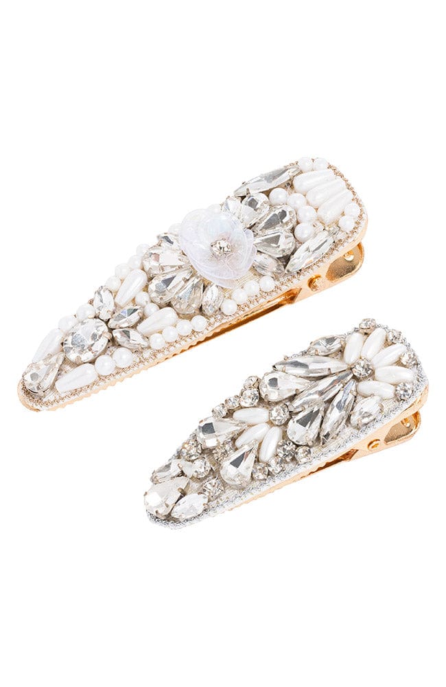 ブリング ピンチ クリップ 2個セット (クリスタル/パール)