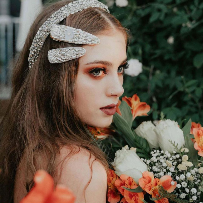 ブリング ピンチ クリップ 2個セット (クリスタル/パール)