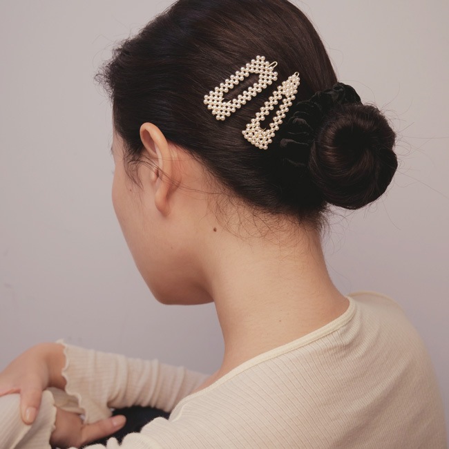 パール ティージ ボウル バレッタ 2個セット (クリーム)