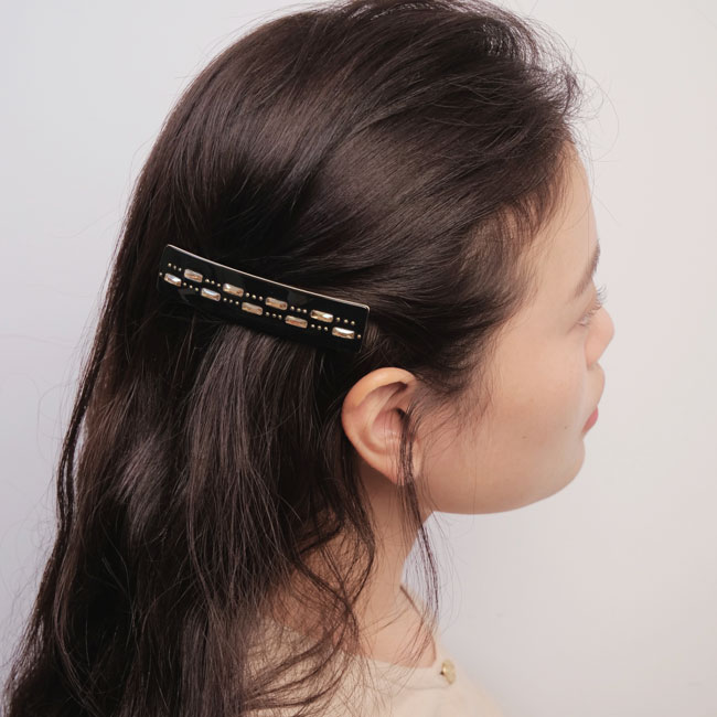 ジュエル ミディアム バレッタ(ブラック/ベージュ)