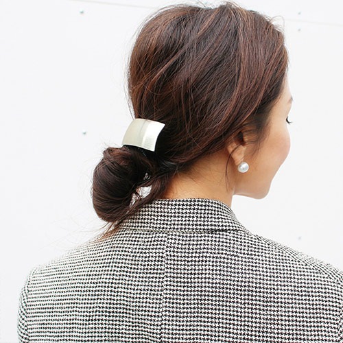 ブラッシュド メタル ボリューム バレッタ (シルバー)