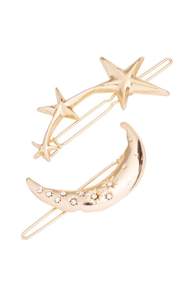 ムーン & スター ティージ ボウル バレッタ 2本セット （ゴールド）