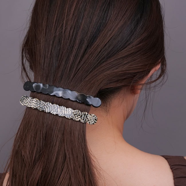 スカラップド ロング アンド スキニー バレッタ(オペラシルバー)