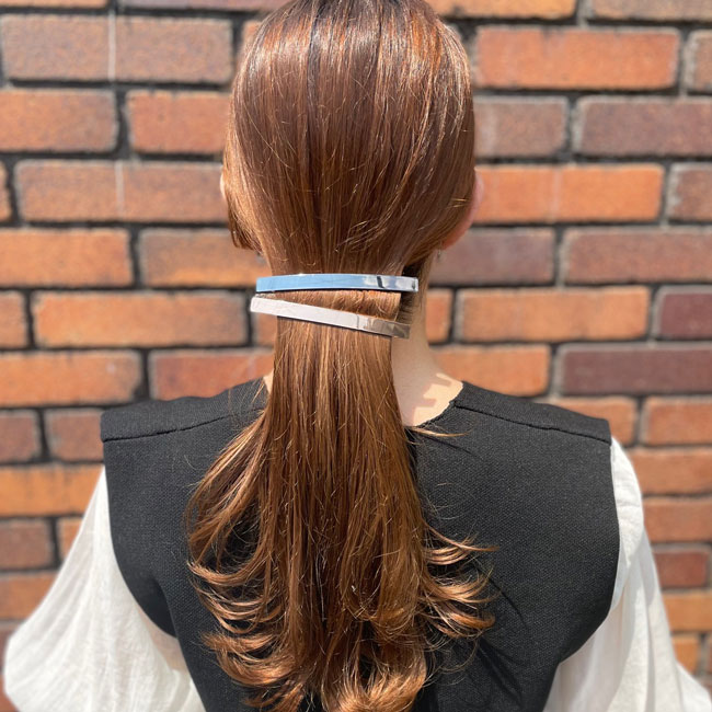 シャイニー メタル ロング アンド スキニー バレッタ （ヘマタイト）