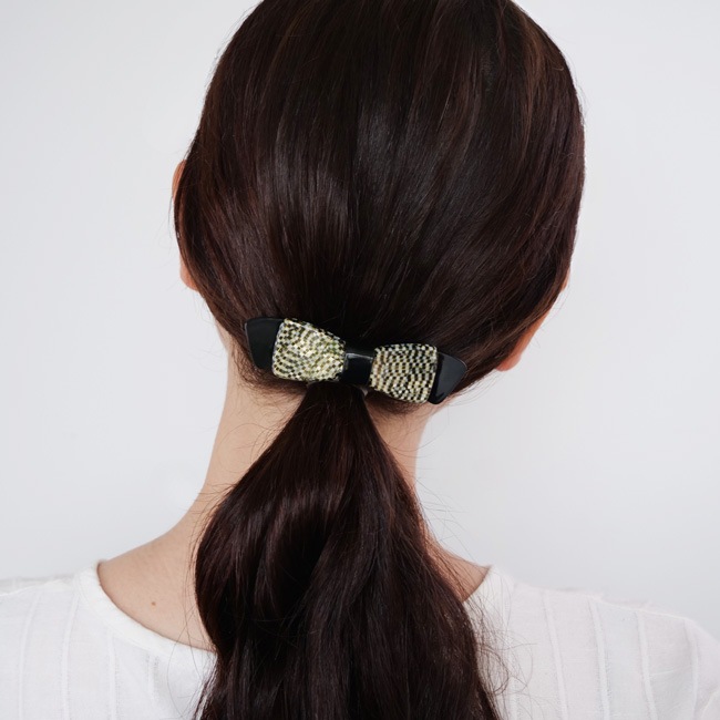 ツートーン ボウ バレッタ (ブラック/オペラシルバー)