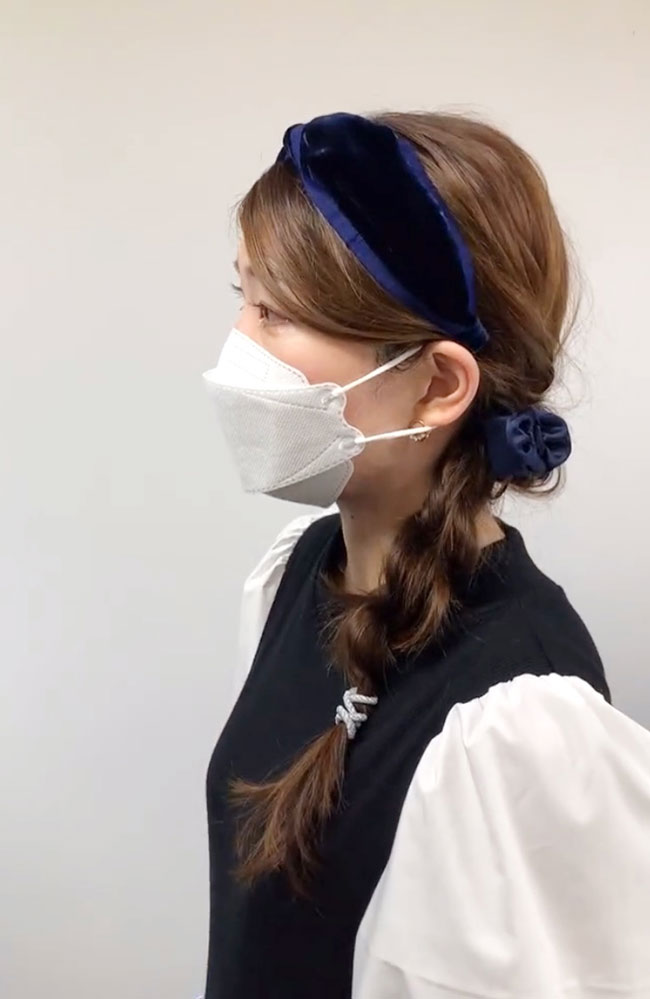 ツイスト スカーフ ヘッドバンド (ネイビーベルベット)