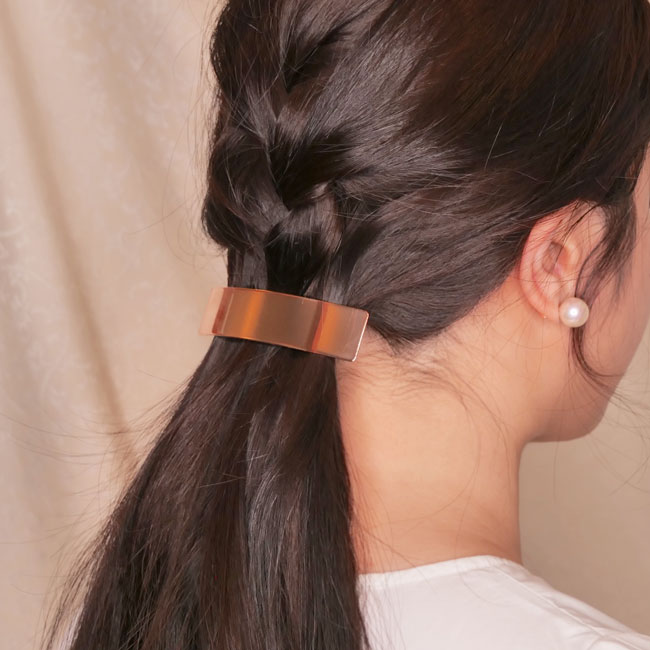 シャイニー メタル ラージ レクタングル バレッタ (ゴールド)