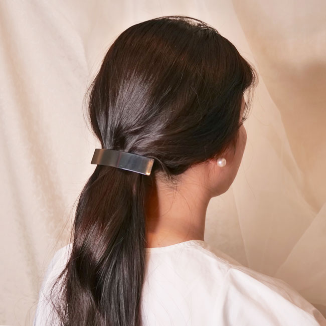 シャイニー メタル ラージ レクタングル バレッタ （ヘマタイト）