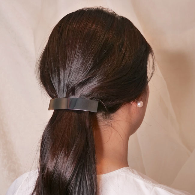 シャイニー メタル ラージ レクタングル バレッタ （ヘマタイト）