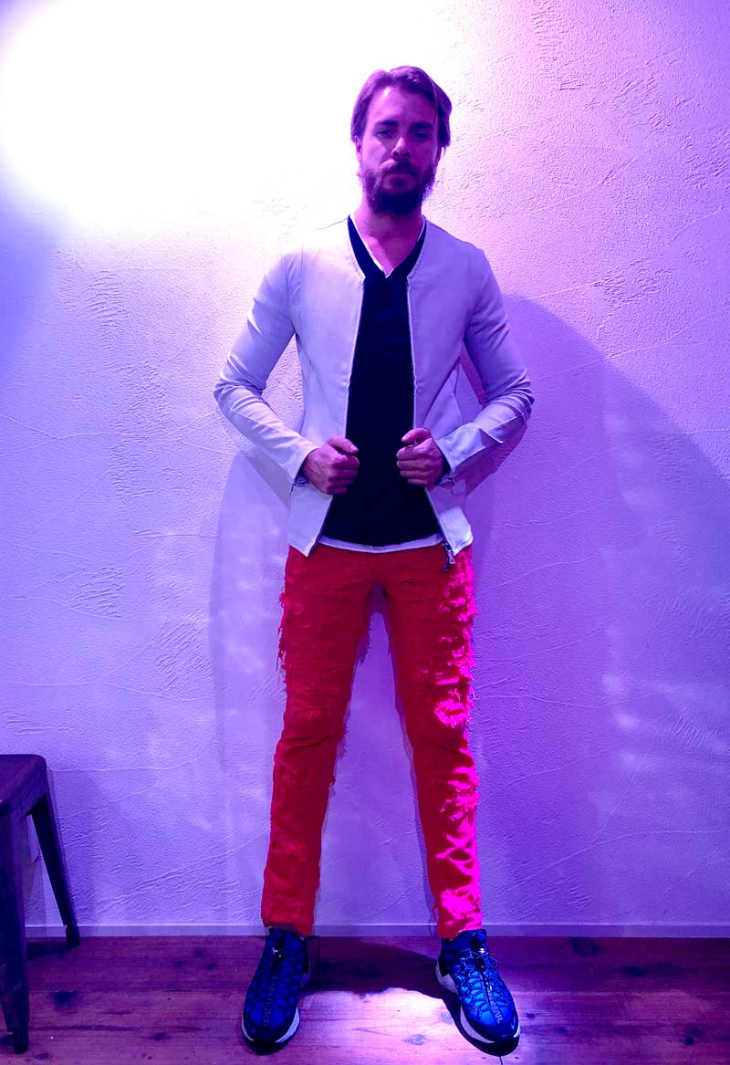 ML2581 Hi-Tension Stretch Lamb Leather V ZIP-UP Jacket #01 White