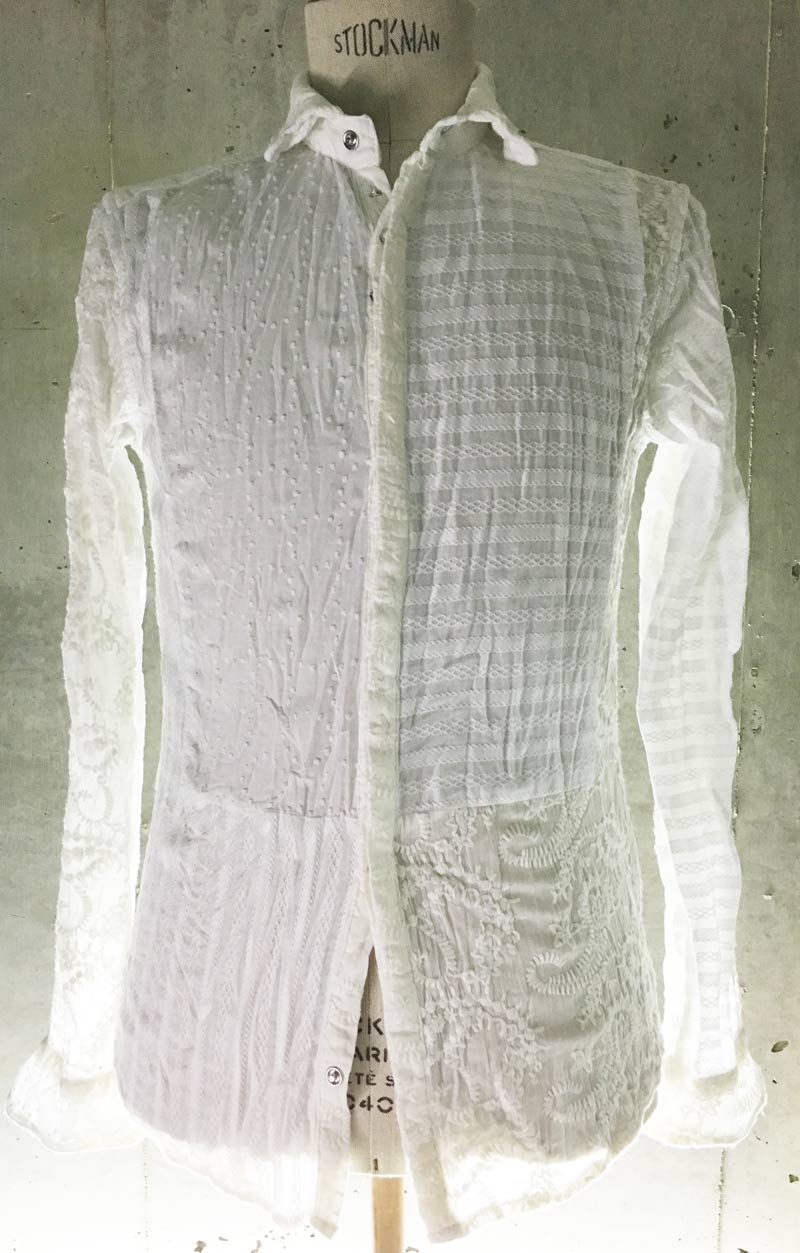 MS1591 3Mix Embroidery Lace Gauze Tuxedo Shirt 01 White Mix WOMEN