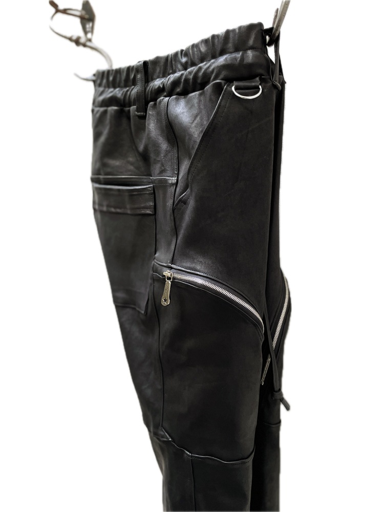 ML3086【予約商品】STRETCH LAMB LEATHER DEVICE CARGO PANTS #BLACK