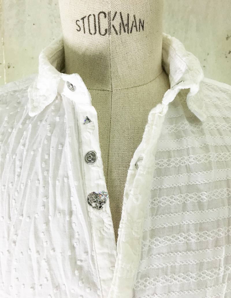 MS1591 3Mix Embroidery Lace Gauze Tuxedo Shirt 01 White Mix WOMEN