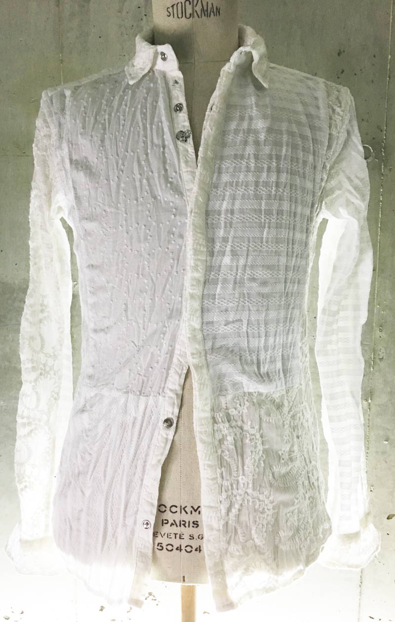 MS1591 3Mix Embroidery Lace Gauze Tuxedo Shirt 01 White Mix WOMEN