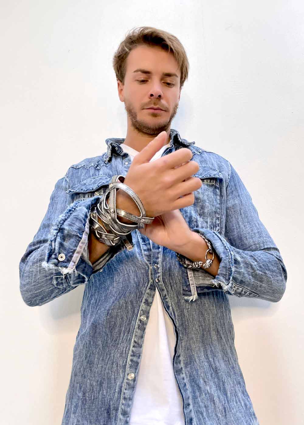 MS2941 VINTAGE WASHED DENIM LINEN WIRED HOOK SHIRT #87 INDIGO