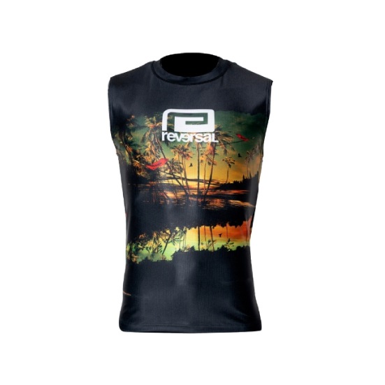 REVERSAL リバーサル リゾート柄 ノースリーブ ラッシュガード 黒 REVERSAL リバーサル リゾート柄 ノースリーブ ラッシュガード