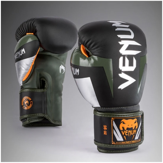 VENUM ヴェナム Elite ボクシンググローブ - ブラック/シルバー/カーキ