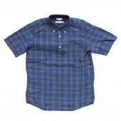 SOUTIENCOL RE-MAKE POLO CANCLINI LINEN Indigo CHECK/���ƥ����󥳥� ��ᥤ���ݥ�  211205