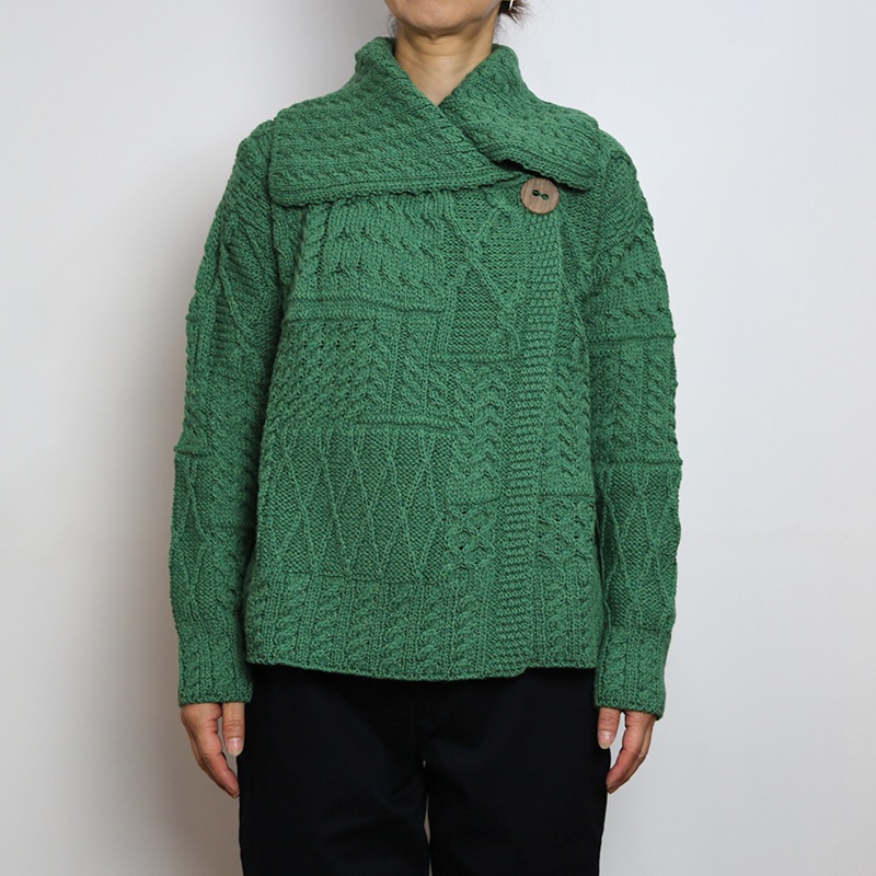 ARAN /�����WOOLLEN MILLS ONE BUTTON CARDIGAN��MADE IN IRELAND��