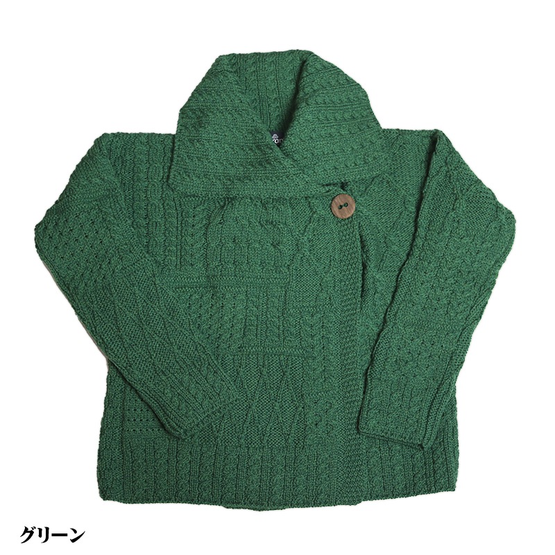 ARAN /�����WOOLLEN MILLS ONE BUTTON CARDIGAN��MADE IN IRELAND��