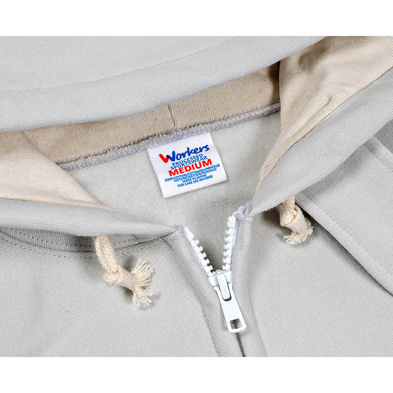 WORKERS/���������Trico Tag Sweat, Full Zip Parka, White Grey