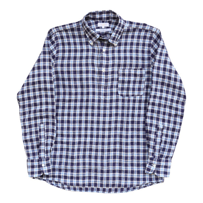SOUTIENCOL/���ƥ����󥳥� RE-MAKE POLO CANCLINI LINEN BLUE CHECK ��ᥤ���ݥ�