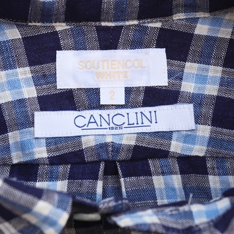 SOUTIENCOL/���ƥ����󥳥� RE-MAKE POLO CANCLINI LINEN BLUE CHECK ��ᥤ���ݥ�
