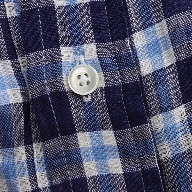 SOUTIENCOL/���ƥ����󥳥� RE-MAKE POLO CANCLINI LINEN BLUE CHECK ��ᥤ���ݥ�