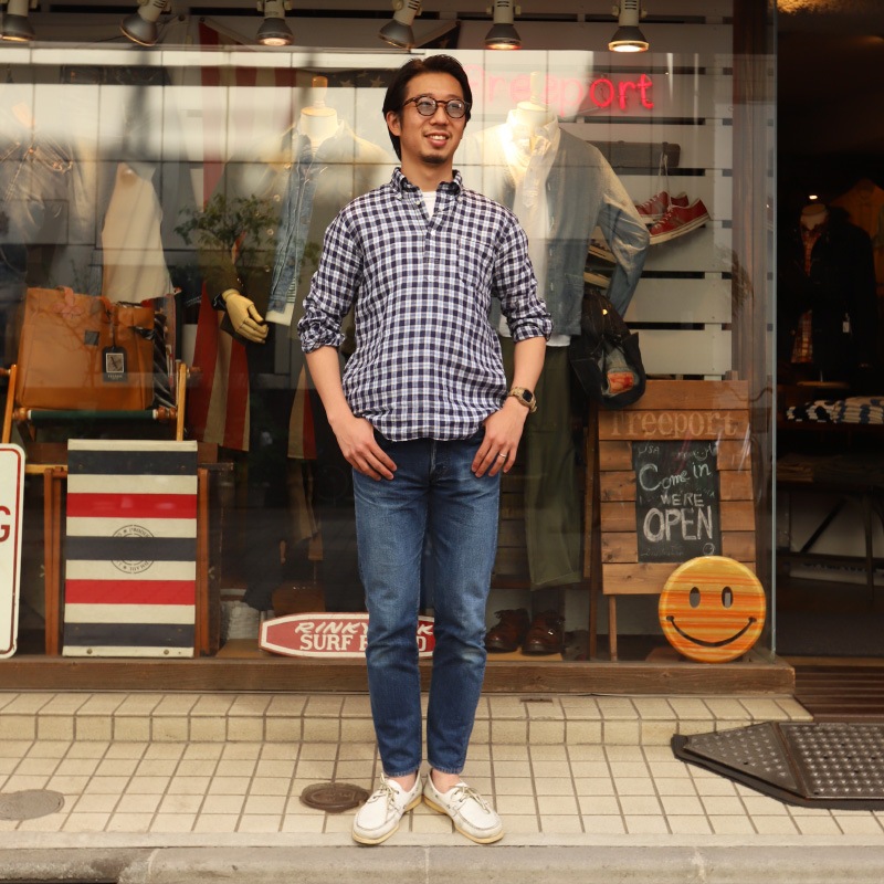 SOUTIENCOL/���ƥ����󥳥� RE-MAKE POLO CANCLINI LINEN BLUE CHECK ��ᥤ���ݥ�