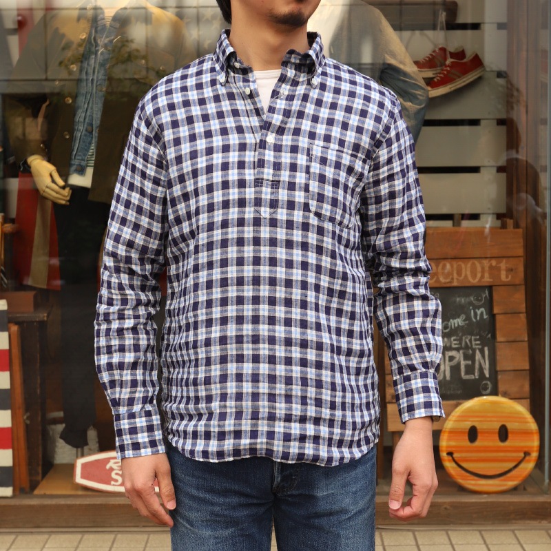 SOUTIENCOL/���ƥ����󥳥� RE-MAKE POLO CANCLINI LINEN BLUE CHECK ��ᥤ���ݥ�
